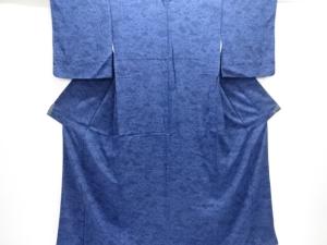 本藍型染　家屋に草花模様小紋着物